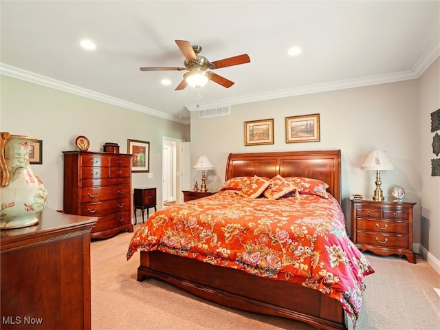 4440 Rutledge Ave, Ashtabula, OH 44004 - carpeted bedroom with ornamental molding, recessed lighting, and a ceiling fan