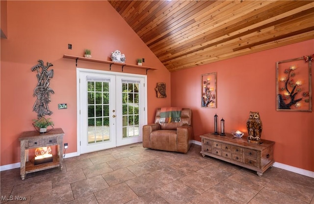 2461 Trailwood Dr SW, Carrollton, OH 44615 - living area with wooden ceiling, french doors, and high vaulted ceiling