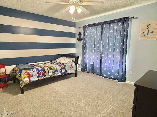 11208 Glen Abbey Dr, North Royalton, OH 44133 - bedroom featuring a textured ceiling, carpet flooring, and a ceiling fan