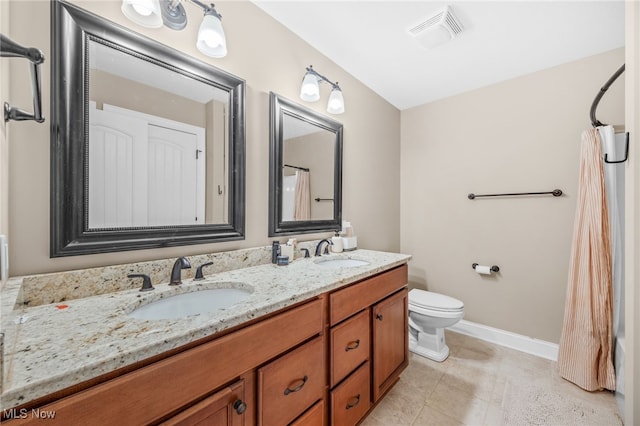 2940 Londonbury St NW, Uniontown, OH 44685 - bathroom with double vanity, a shower with curtain, and tile patterned flooring