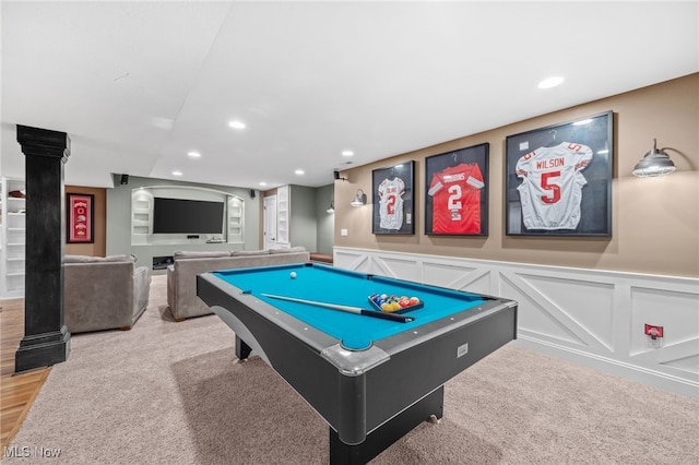 2940 Londonbury St NW, Uniontown, OH 44685 - game room with recessed lighting, carpet floors, pool table, a wainscoted wall, and a decorative wall