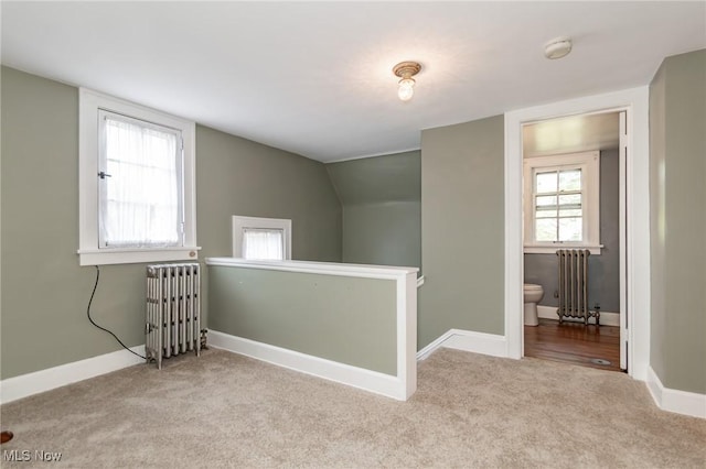 3336 Daleford Rd, Shaker Heights, OH 44120 - additional living space with radiator, carpet flooring, and lofted ceiling