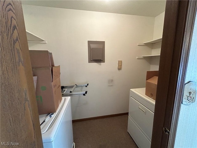 930 Pearson Cir Unit 4, Youngstown, OH 44512 - laundry room featuring electric panel, washer / clothes dryer, and dark carpet