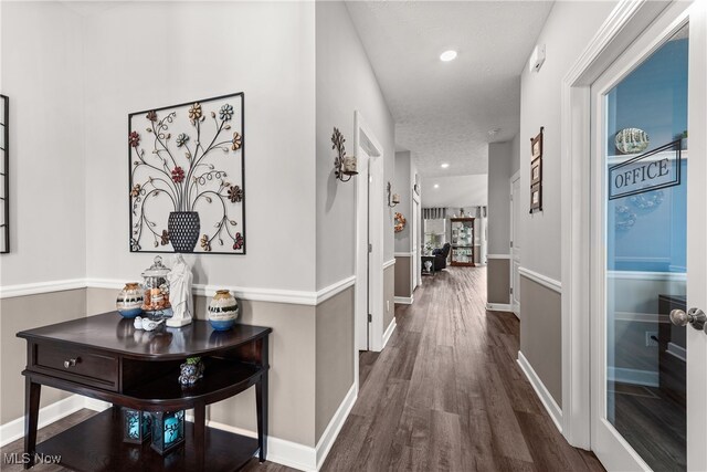 12187 Bexley Dr, Grafton, OH 44044 - hall with dark wood-style flooring and recessed lighting