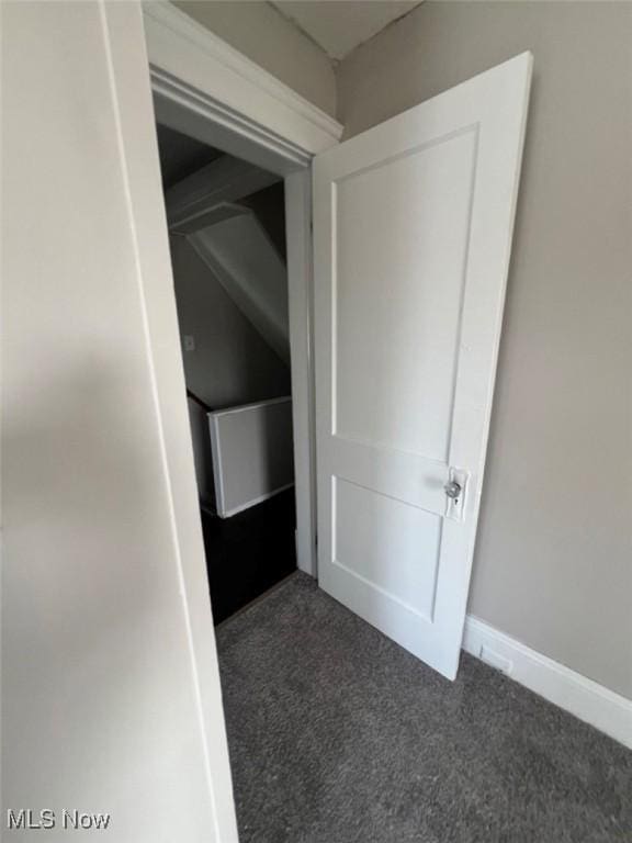 836 E 236th St, Euclid, OH 44123 - corridor featuring dark carpet and baseboards