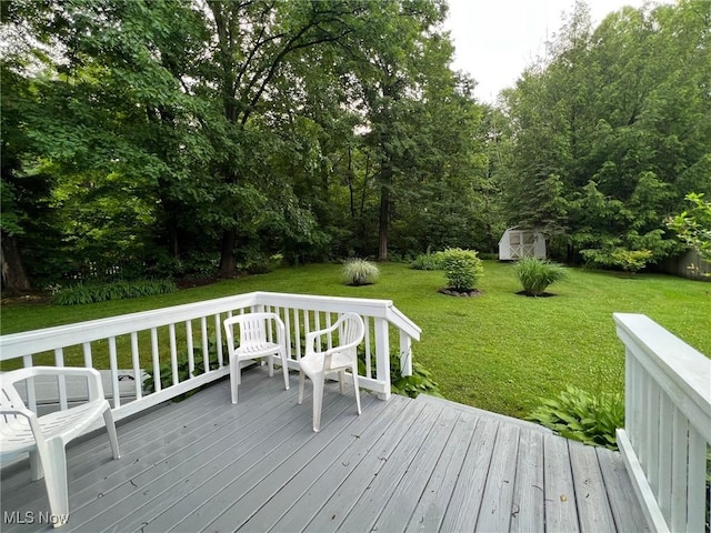 213 Turner Dr, Chardon, OH 44024 - wooden deck with a storage shed and a yard
