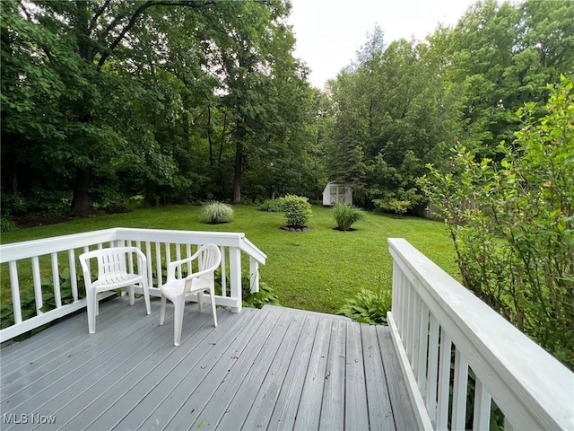 213 Turner Dr, Chardon, OH 44024 - deck featuring a storage shed and a yard
