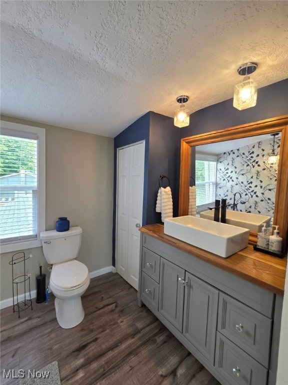12779 State Route 700, Hiram, OH 44234 - bathroom featuring a textured ceiling, wood finished floors, and vanity