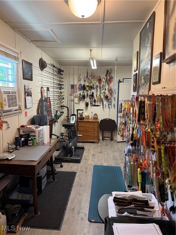 203 Park Ave, Middlebourne, WV 26149 - misc room with a workshop area, light wood finished floors, and cooling unit