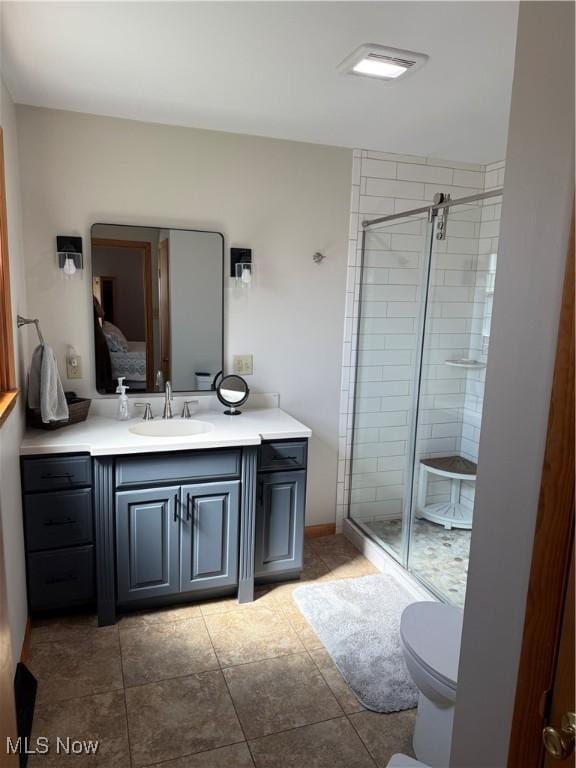 203 Park Ave, Middlebourne, WV 26149 - bathroom featuring vanity, a stall shower, tile patterned floors, and ensuite bath