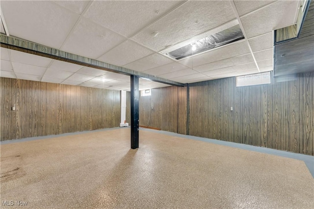 93 Olalla Ave, Tallmadge, OH 44278 - basement with a drop ceiling and wooden walls