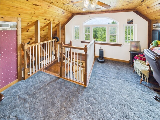 9246 State Route 555, Cutler, OH 45724 - additional living space featuring wooden ceiling, vaulted ceiling, carpet floors, and ceiling fan