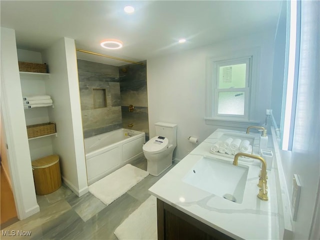 109 Avalon Ave, Bedford, OH 44146 - full bathroom with double vanity, wood finished floors, shower / washtub combination, and recessed lighting