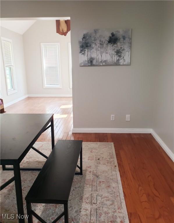 1310 Oxbow Rd, Belpre, OH 45714 - dining room with wood finished floors and vaulted ceiling