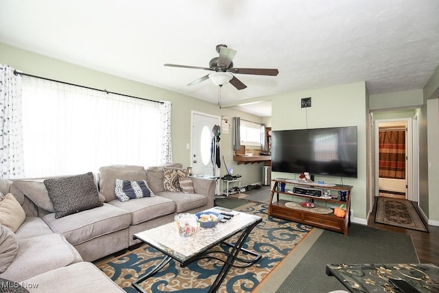 35109 Elm Rd, Grafton, OH 44044 - living room featuring a ceiling fan and baseboards