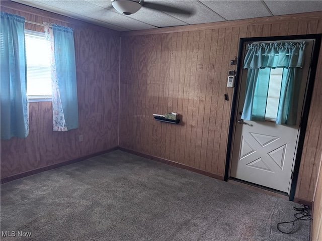 1605 Gihon Rd, Parkersburg, WV 26101 - empty room featuring healthy amount of natural light, carpet floors, and wood walls