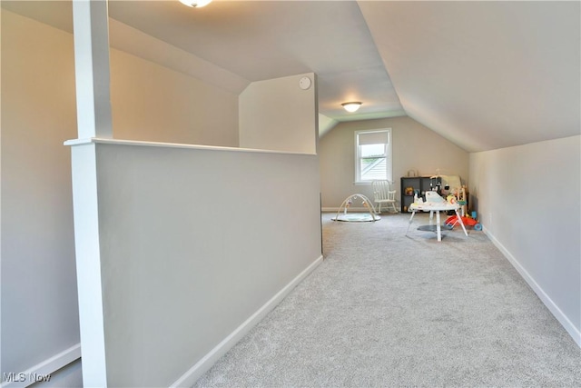 437 Hazel St, Girard, OH 44420 - game room featuring carpet flooring and vaulted ceiling
