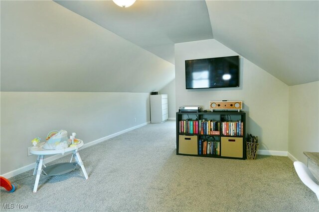 437 Hazel St, Girard, OH 44420 - game room with carpet floors and lofted ceiling