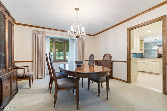 221 Winston Ave NE, North Canton, OH 44720 - dining area featuring a chandelier, light carpet, and ornamental molding
