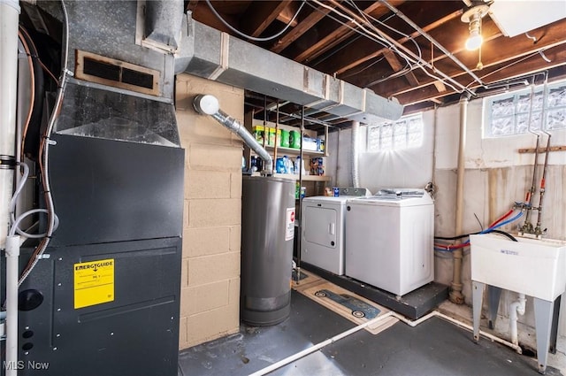 3214 Quentin Dr, Youngstown, OH 44511 - basement featuring water heater, washing machine and clothes dryer, and heating unit