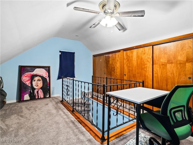 4707 Grantwood Dr, Parma, OH 44134 - additional living space with vaulted ceiling, ceiling fan, and carpet floors