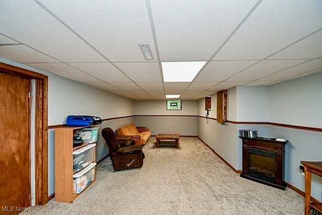 3364 Cormany Rd, Akron, OH 44319 - sitting room with carpet flooring, a drop ceiling, and a fireplace