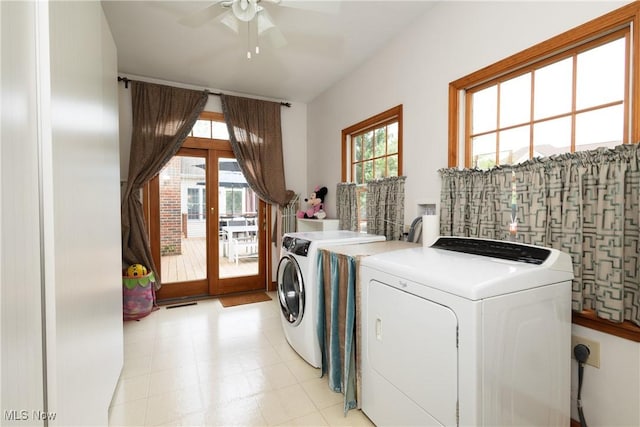 121 Sycamore Pl, Oberlin, OH 44074 - laundry room with separate washer and dryer, a ceiling fan, and light flooring