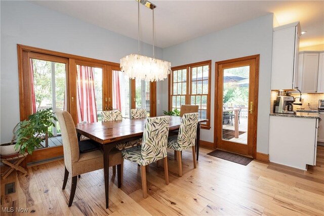 121 Sycamore Pl, Oberlin, OH 44074 - dining area with a chandelier and light wood-style flooring