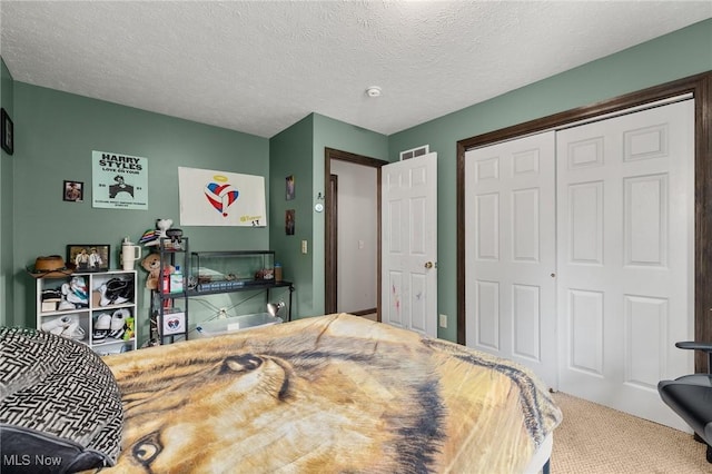 1345 County Road 16, New London, OH 44851 - carpeted bedroom featuring a closet and a textured ceiling