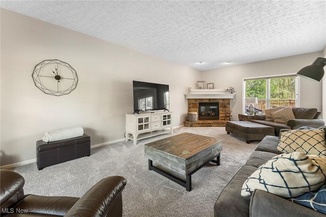 4670 King Meadow Trl, Kent, OH 44240 - carpeted living room with a textured ceiling and a fireplace