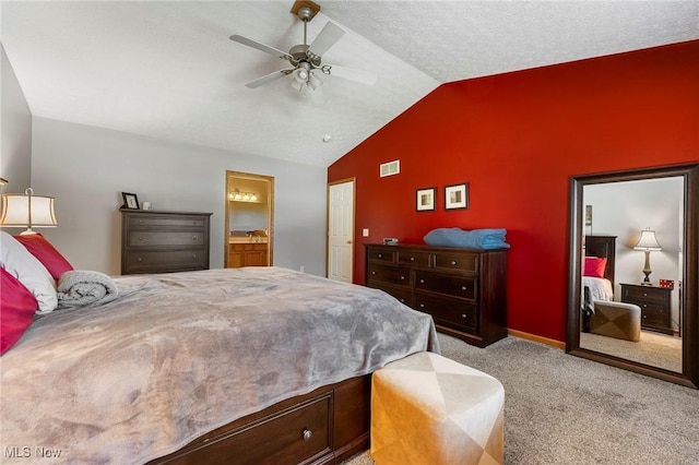 4670 King Meadow Trl, Kent, OH 44240 - bedroom with light colored carpet, lofted ceiling, a ceiling fan, and ensuite bath
