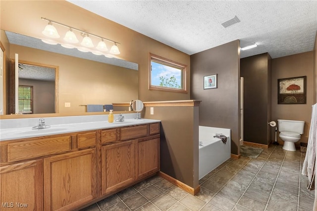 4670 King Meadow Trl, Kent, OH 44240 - bathroom featuring healthy amount of natural light, double vanity, a textured ceiling, and a bath