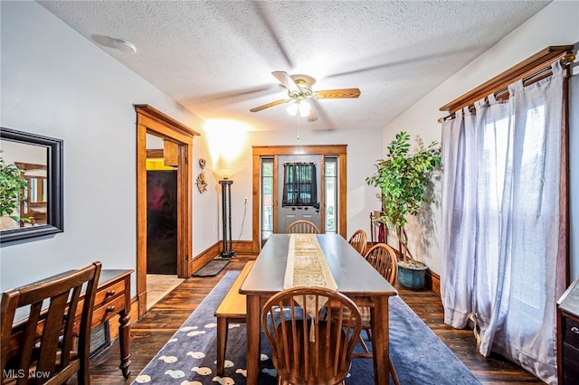 1833 W 7th St, Ashtabula, OH 44004 - dining room featuring dark wood-style flooring, ceiling fan, and a textured ceiling