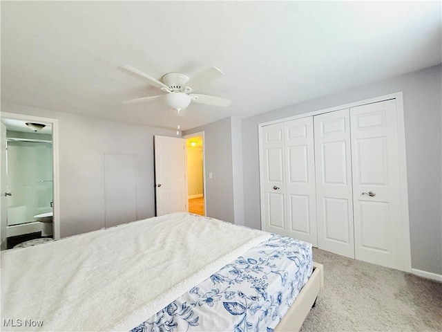 133 Walleye Ct, Lagrange, OH 44050 - bedroom with a closet, carpet, ceiling fan, and ensuite bathroom