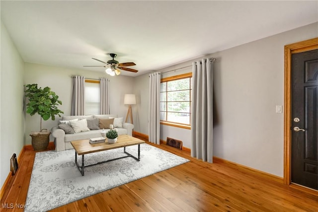 11339 Ridge Rd, North Royalton, OH 44133 - living room with hardwood / wood-style flooring and a ceiling fan