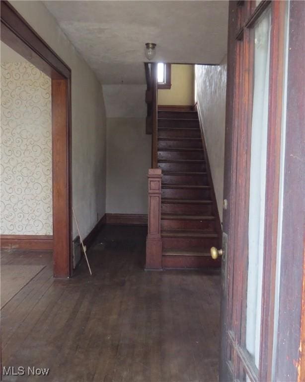 104 Jefferson St, Belmont, OH 43718 - stairs featuring hardwood / wood-style flooring