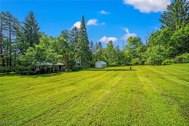 416 N Hambden St, Chardon, OH 44024 - view of grassy yard featuring a shed