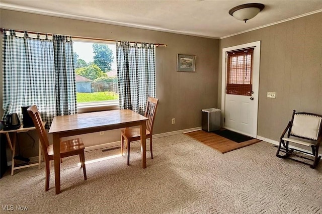 623 N 7th St, Marietta, OH 45750 - dining room with ornamental molding and carpet floors
