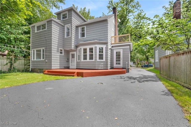 3294 Avalon Rd, Shaker Heights, OH 44120 - rear view of property featuring a chimney, a wooden deck, and a balcony