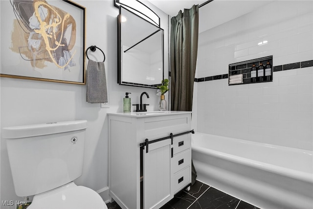 3294 Avalon Rd, Shaker Heights, OH 44120 - bathroom featuring shower / bath combo, vanity, and marble finish flooring