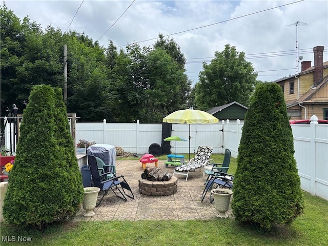 629 E 5th St, Salem, OH 44460 - fenced backyard featuring a patio area and an outdoor fire pit