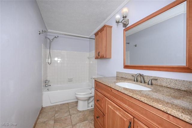 6633 Tamarind Dr, Bedford Heights, OH 44146 - bathroom with vanity, washtub / shower combination, tile patterned floors, and a textured ceiling