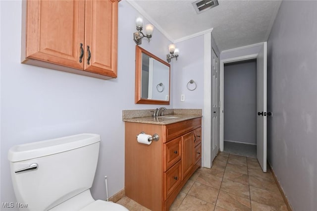 6633 Tamarind Dr, Bedford Heights, OH 44146 - half bathroom with vanity, ornamental molding, and a textured ceiling