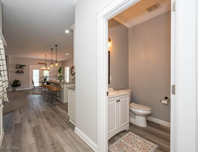 2692 Aspen Dr, Girard, OH 44420 - bathroom with wood finished floors, vanity, and recessed lighting