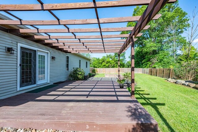 2692 Aspen Dr, Girard, OH 44420 - fenced backyard featuring a wooden deck and a pergola