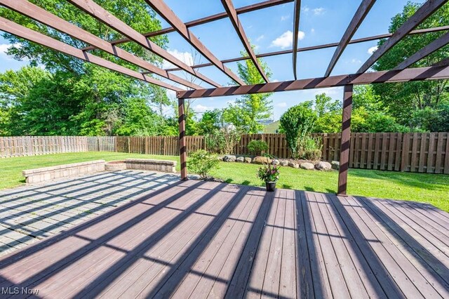 2692 Aspen Dr, Girard, OH 44420 - wooden deck featuring a pergola and a fenced backyard