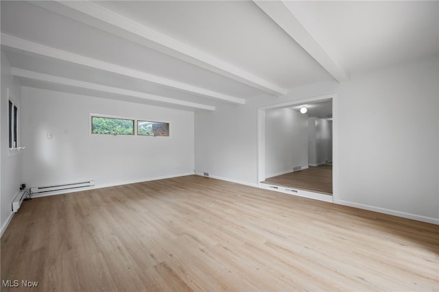 3612 Vezber Dr, Seven Hills, OH 44131 - unfurnished room with baseboard heating, beamed ceiling, and wood finished floors