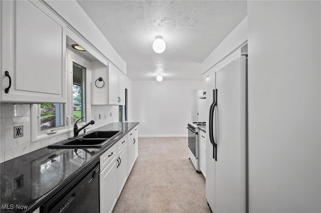 3612 Vezber Dr, Seven Hills, OH 44131 - kitchen with white appliances, white cabinetry, a textured ceiling, and decorative backsplash