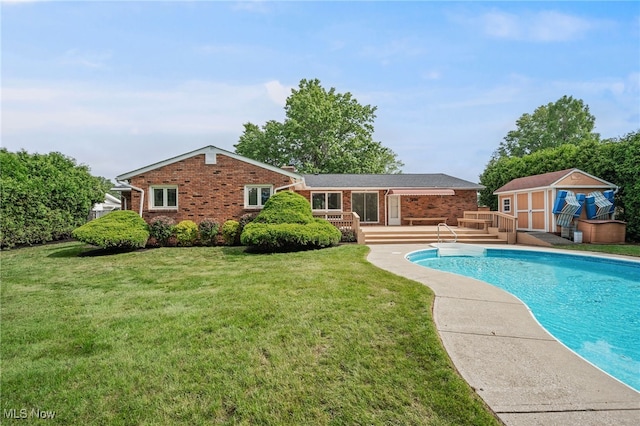 3612 Vezber Dr, Seven Hills, OH 44131 - swimming pool featuring a deck, a shed, and a yard