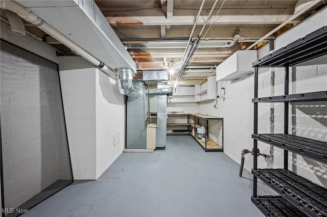 3612 Vezber Dr, Seven Hills, OH 44131 - unfinished basement featuring heating unit and concrete block wall